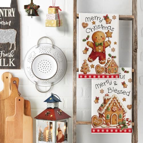 Gingerbread Candy Christmas Kitchen Towels Set of 2 - 18x26 Inch