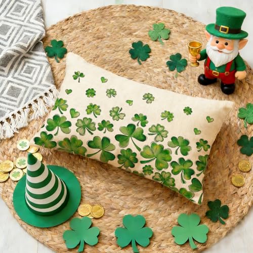 St. Patrick's Day Shamrock Pillow Cover 12x20 Inch - Green