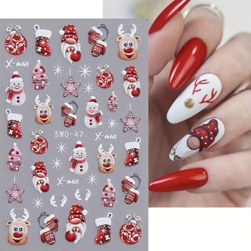 FRUZJAY 5D Embossed Christmas Nail Art Stickers Winter Decals 2 Sheets