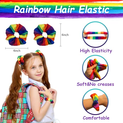 LGBT Pride Rainbow Hair Scrunchies and Bandanas Set 4-Piece