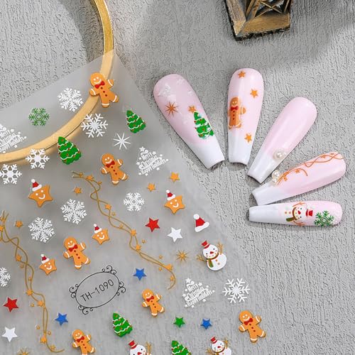 Christmas Nail Art Stickers 3D Self-Adhesive Snowflake Decals (6 Sheets)