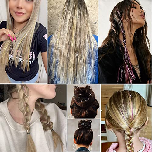 Clip-In Hair Tinsel 23.6-Inch Heat Resistant Gold Glitter Extensions