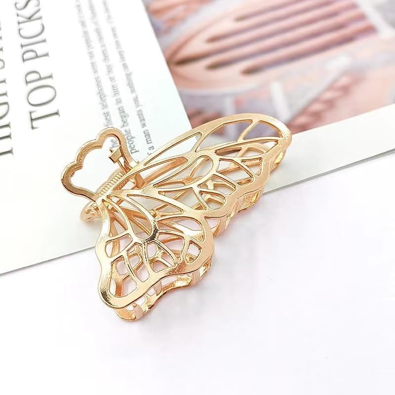 ZLmoue Gold Metal Butterfly Hair Claw Clip for Thick Hair