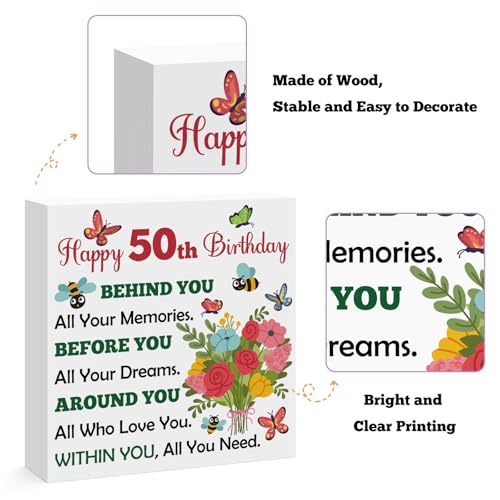 50th Birthday Wooden Box Sign - Meaningful Gift for Women