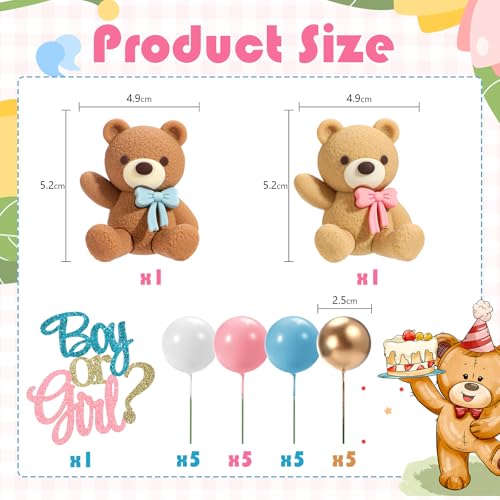 23 PCS Baby Gender Reveal Bear Cake Toppers Set
