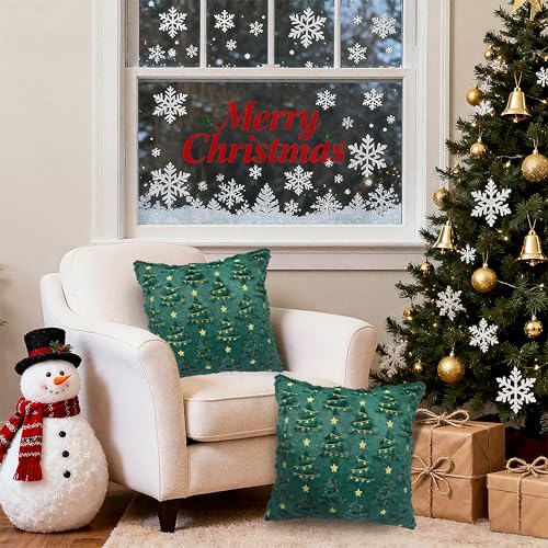 Green Christmas Pillow Covers 18x18 inch Set of 2 - Soft Plush Decor