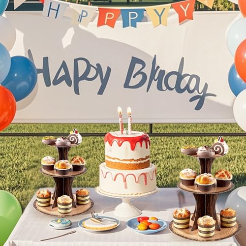 Rustic Woodland Cupcake Stand Set - 3-Tier Dessert Towers (2 Pack)