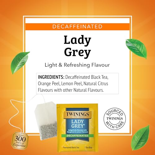 Decaf Lady Grey Black Tea - Twinings, 20 Bags, Orange & Lemon Peel, Individually Wrapped