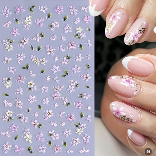 SHUXILIN 5D Embossed Flower Nail Stickers - Daisy & Butterfly Decals