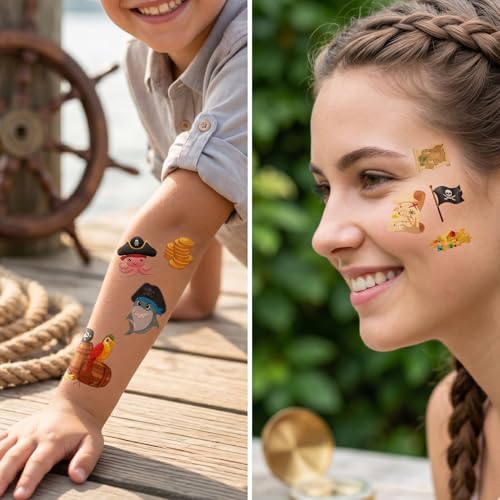Gameza Pirate Temporary Tattoos - 200+ Party Favors & Skull Crew Designs