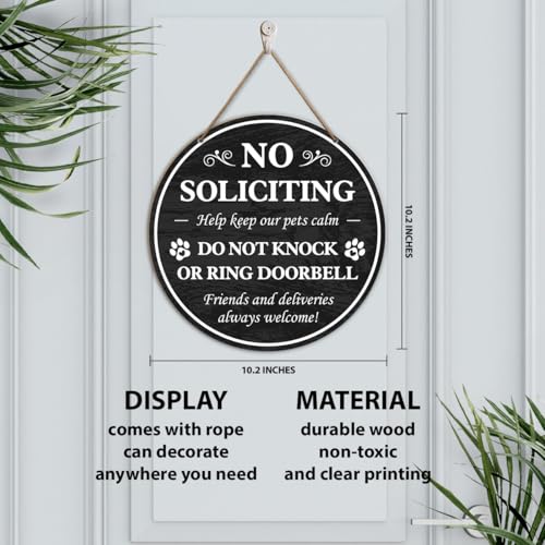 No Soliciting Wooden Sign for Front Door - 10.2" Pet Owner Gift