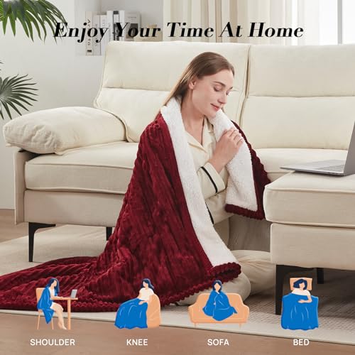 Westinghouse Heated Throw Blanket 50x60 Inch Red Fast Heating Safe & Soft