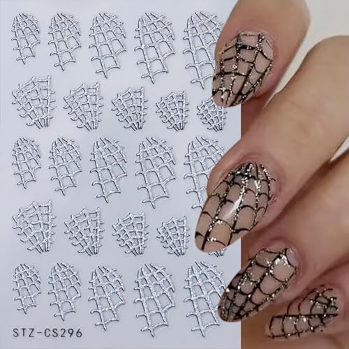 6 Sheets Spider Web Halloween Nail Stickers 3D Self-Adhesive Decals