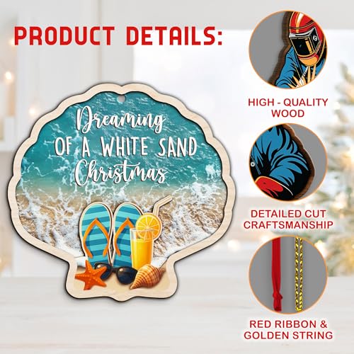 Beach Christmas Ornament - 2 Layered Wooden Decoration for Tree