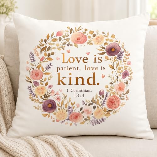 Pastel Scripture Pillow Cover 18x18 Inches - 1 Corinthians 13:4
