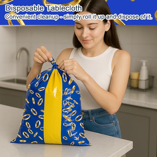 3-Pack Blue & Gold Ring Print Plastic Tablecloths - 108x54