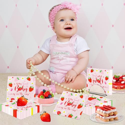 Strawberry Baby Shower Napkins - 40 Pcs Sweet Design