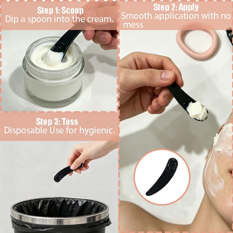 100 Pack Black Mini Cosmetic Spatulas, Plastic Makeup Scoops for Facial Creams, Masks, and Skincare Sampling