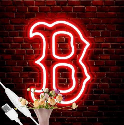 Red Socks Neon Sign - Boston BRS Logo Dimmable Wall Art for Bar Party Man Cave
