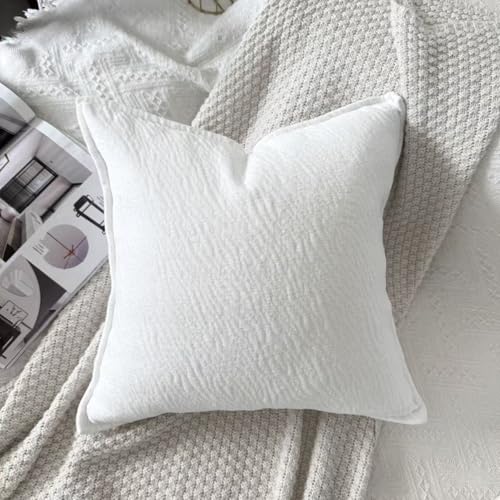 OYIMUA 16x16 White Chenille Throw Pillow Covers Set of 2 - Neutral Decorative Couch Pillows