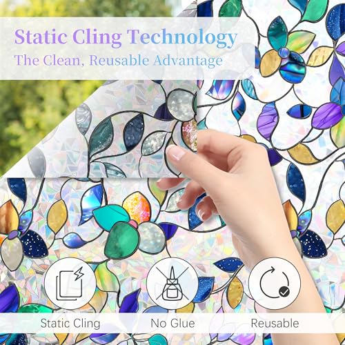 Finnez Stained Glass Window Privacy Film - Rainbow Effect, 17.5" x 78.7"