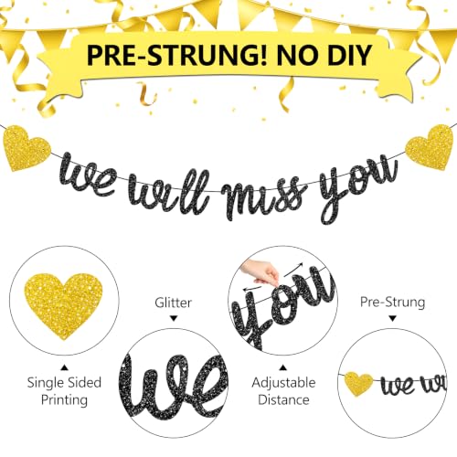 We Will Miss You Banner - Pre-Strung Glitter Farewell Party Decorations