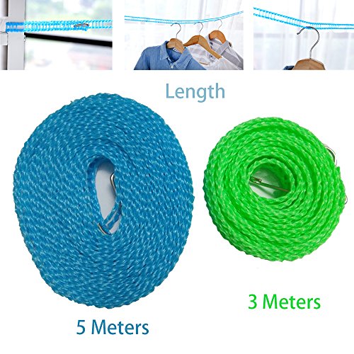 Ytuomzi Windproof Portable Clothesline - 2 Pack (3m & 5m) for Indoor/Outdoor Use