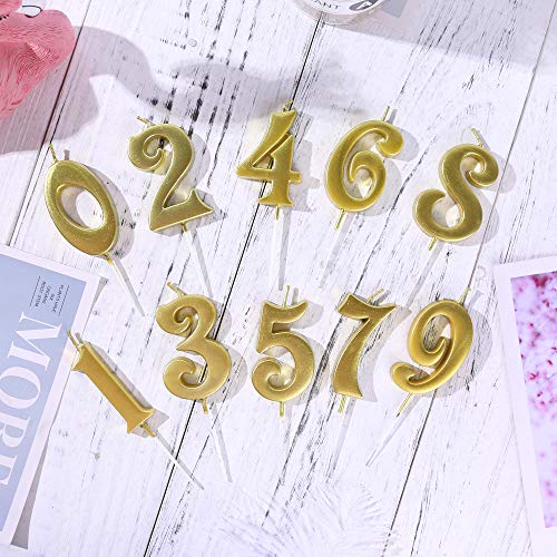 Gold Number 10 Birthday Candles - Glitter Cake Decorations