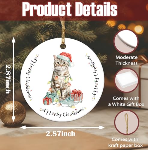 Ceramic Cat Christmas Ornament - Double-Sided Holiday Tree Decor