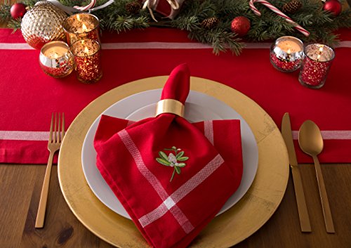 Embroidered Mistletoe Table Runner - 14x72 Inches, Cotton, Holiday Decor