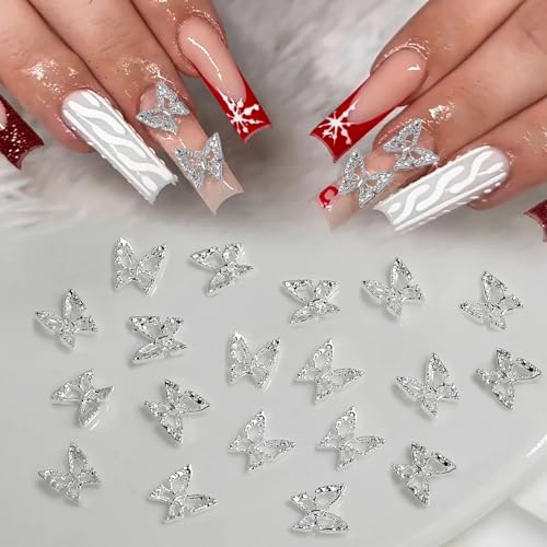 WOKOTO 200pcs Gold and Silver Hollow Butterfly Nail Charms 3D Alloy Studs