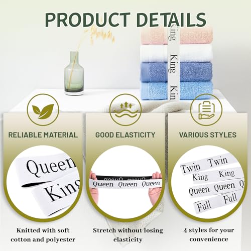 4 Pieces Queen Bed Sheet Organizer Bands - Elastic Linen Labels