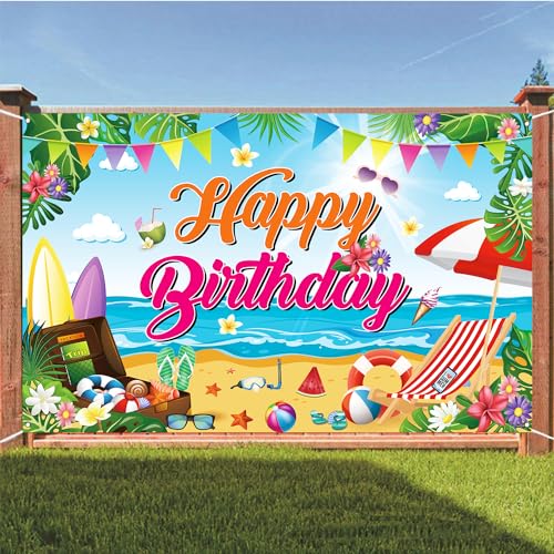 Summer Beach Birthday Backdrop 71x43 Inch Tropical Party Banner for Celebrations