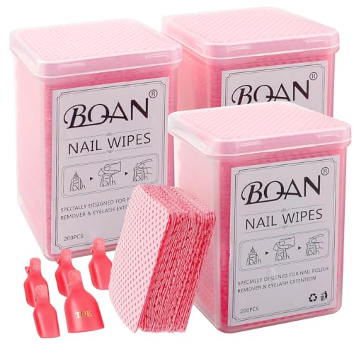 BQAN Lint-Free Nail Wipes & Remover Pads Set with Storage Box (600 PCS)