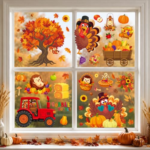 Thanksgiving Window Clings - Fall Turkey Decorations for Indoor & Outdoor