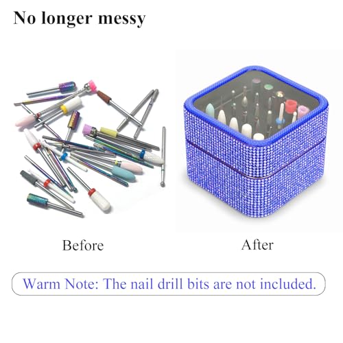 Cellentool 25-Hole Nail Drill Bit Holder - Rhinestone Storage Case, Deep Blue
