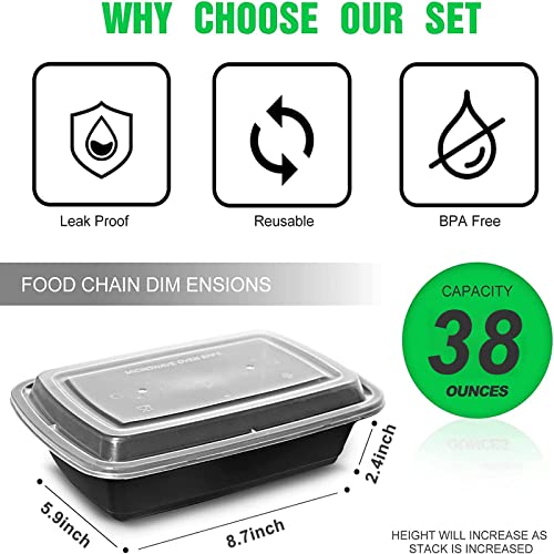 WGCC 38oz Meal Prep Containers - 10 Pack BPA-Free Food Storage