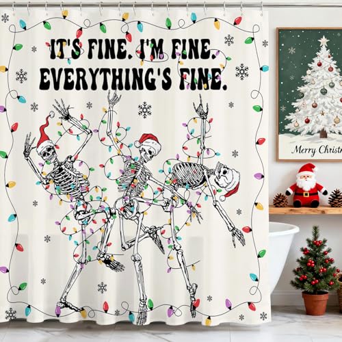 Funny Christmas Skull Shower Curtain - 72x72 Inch with Hooks