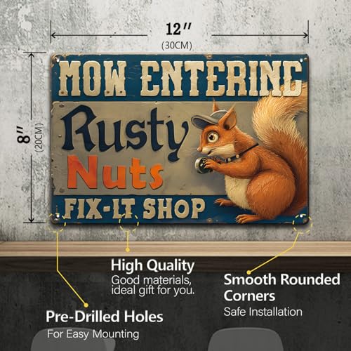 Funny Metal Tin Sign Rusty Nuts Fix It Shop Wall Decor 12x8 Inch