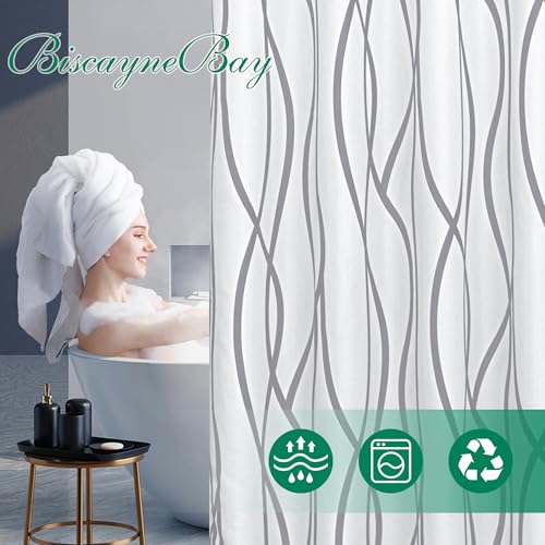 Silver Grey Striped Shower Curtain - 72" x 72" - Biscaynebay