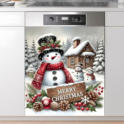 Christmas Snowman Refrigerator Magnet Cover Panel Decal - 23x26 Inches