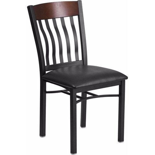 Flash Furniture Eclipse Series Vertical Back Black Metal and Walnut Wood Restaurant Chair with Black Vinyl Seat