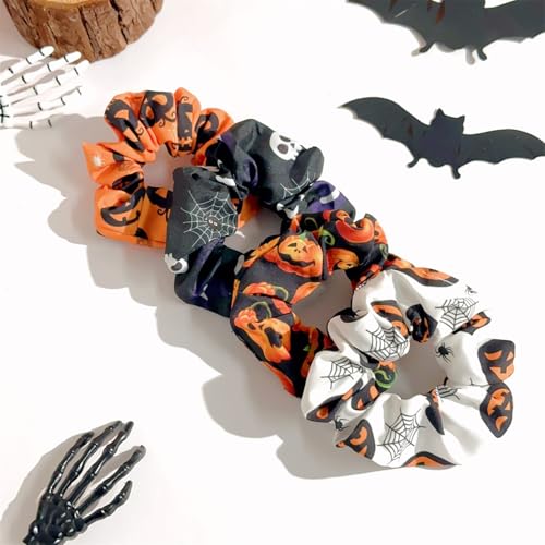 LYLYNB Halloween Hair Scrunchies 4Pcs Soft Elastic Pumpkin Hair Ties