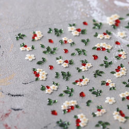 BYJKYEN Floral Nail Art Stickers White Flowers Green Leaves Self-Adhesive Decals