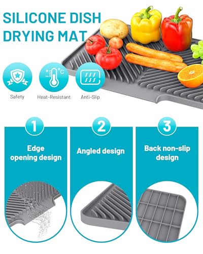 Silicone Dish Drying Mat with Drainage - 15.8" x 13"