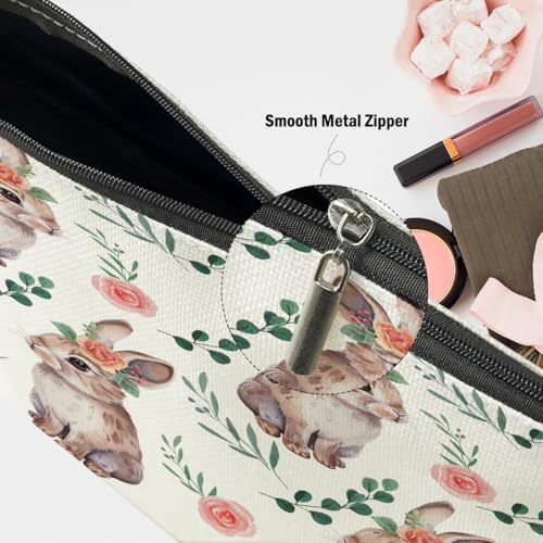 Floral Rabbit Makeup Bag Cute Bunny Travel Cosmetic Pouch