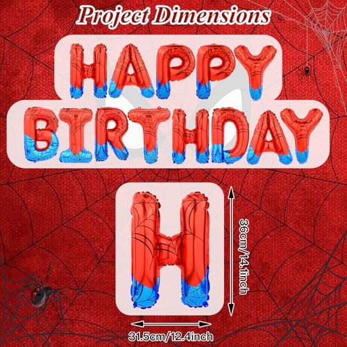 Spider Happy Birthday Foil Balloon Banner - Red Superhero Party Decor