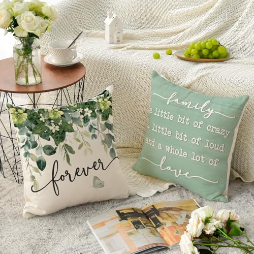 AVOIN colorlife 18x18 Inch Eucalyptus Leaves Throw Pillow Covers Set of 4 Seasonal Fall Decor