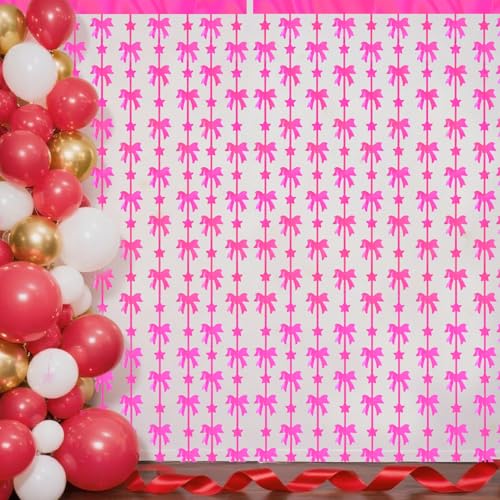 Hot Pink Bow Foil Fringe Curtains - 2 Pack Birthday Decor