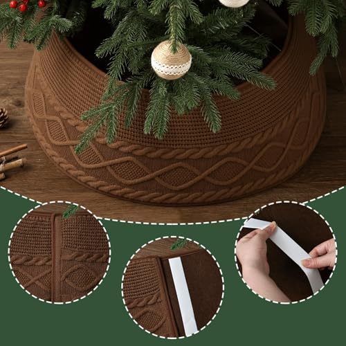 Large 36 Inch Neutral Brown Knitted Christmas Tree Collar - Rustic Farmhouse Holiday Decor